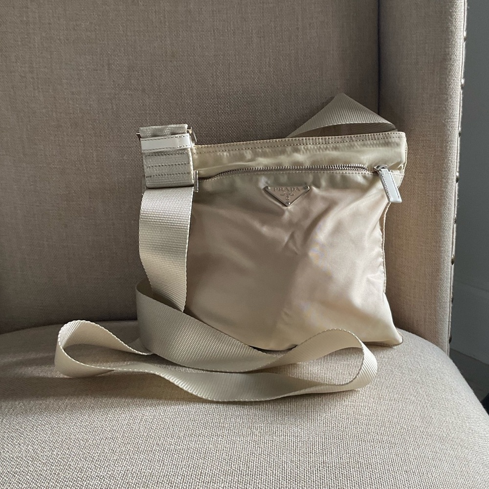 Prada Nylon Crossbody Bag in Beige